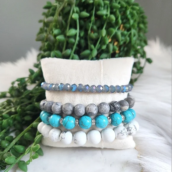 NWT Ryze Natural Stone Geode and Howlite Beaded Staxx Bracelets - Set of 4 - Picture 6 of 8
